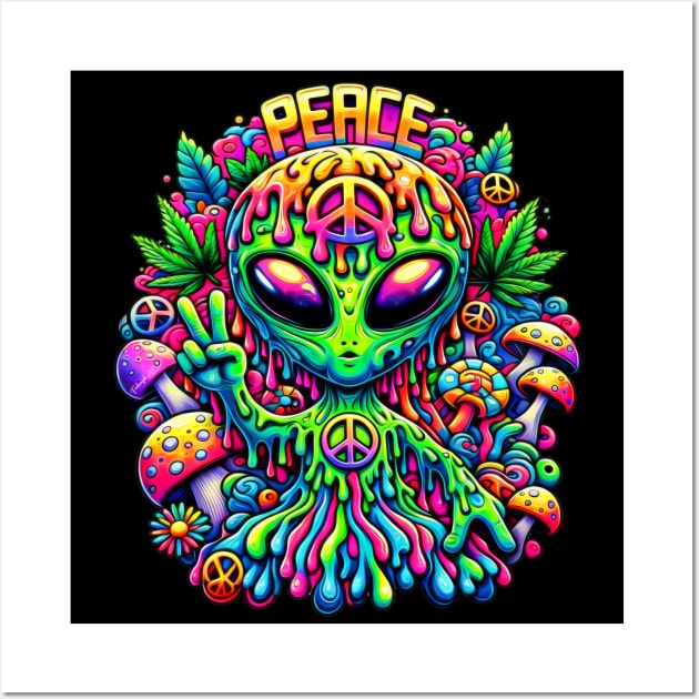 Colorful Peace Alien Wall Art by Farbrausch Art